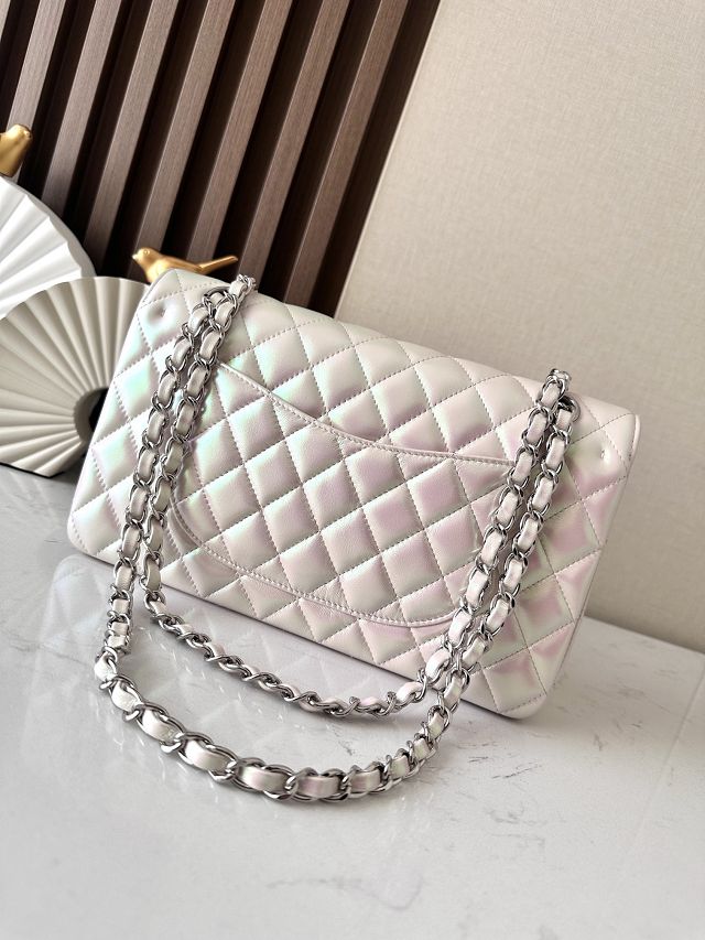 CC original iridescent lambskin medium flap bag A01112 light apricot