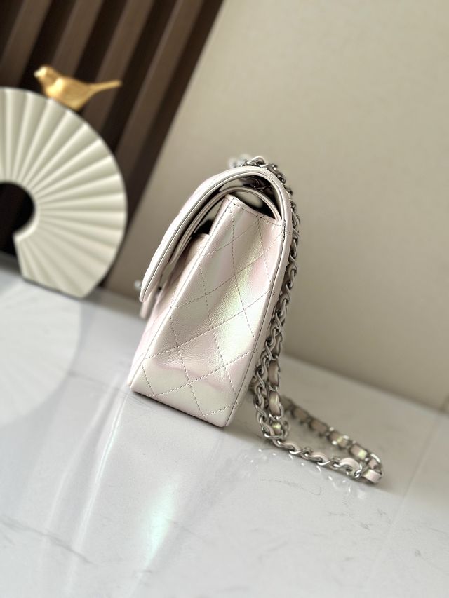 CC original iridescent lambskin medium flap bag A01112 light apricot