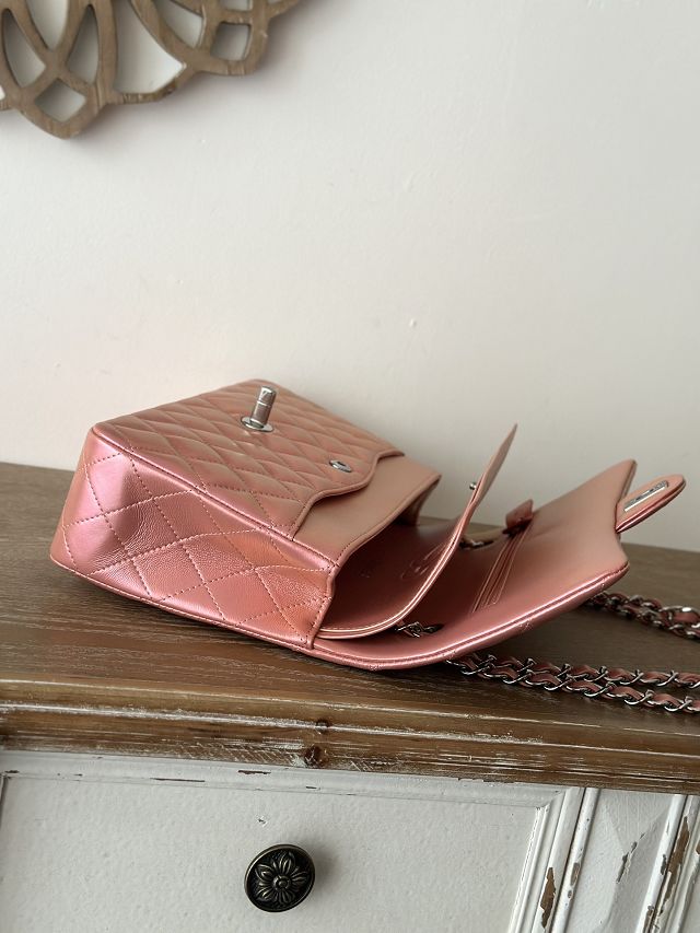 CC original iridescent lambskin medium flap bag A01112 pink