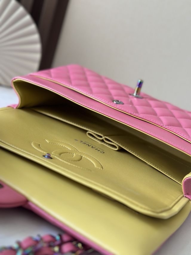 CC original iridescent lambskin medium flap bag A01112 pink&yellow