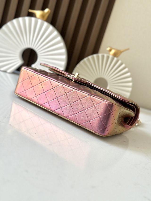 CC original iridescent lambskin medium flap bag A01112 purple