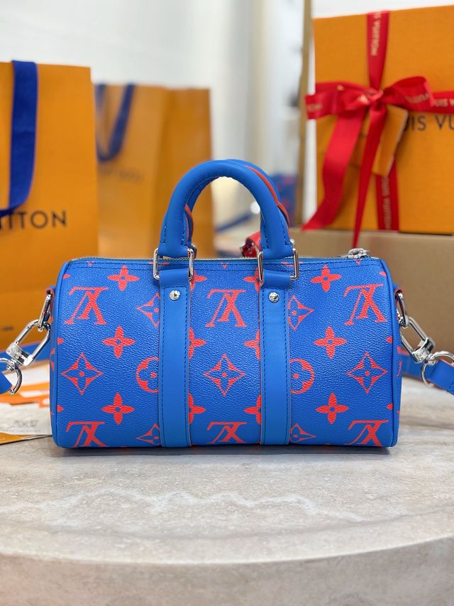 Louis vuitton original monogram canvas keepall 25 M14989 blue