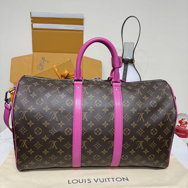 Louis vuitton original monogram canvas keepall 45 M13807 rose red