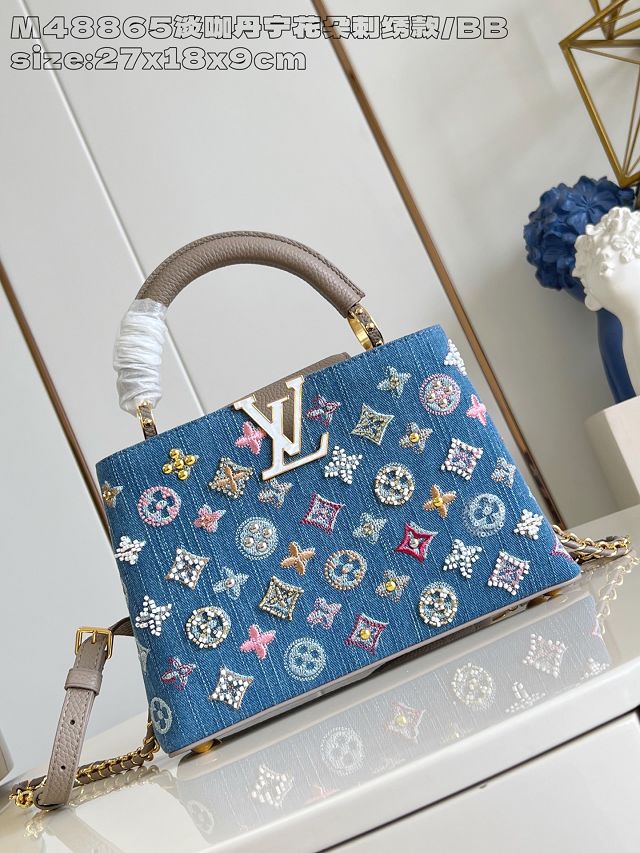 Louis vuitton original denim capucines BB handbag M25471 grey