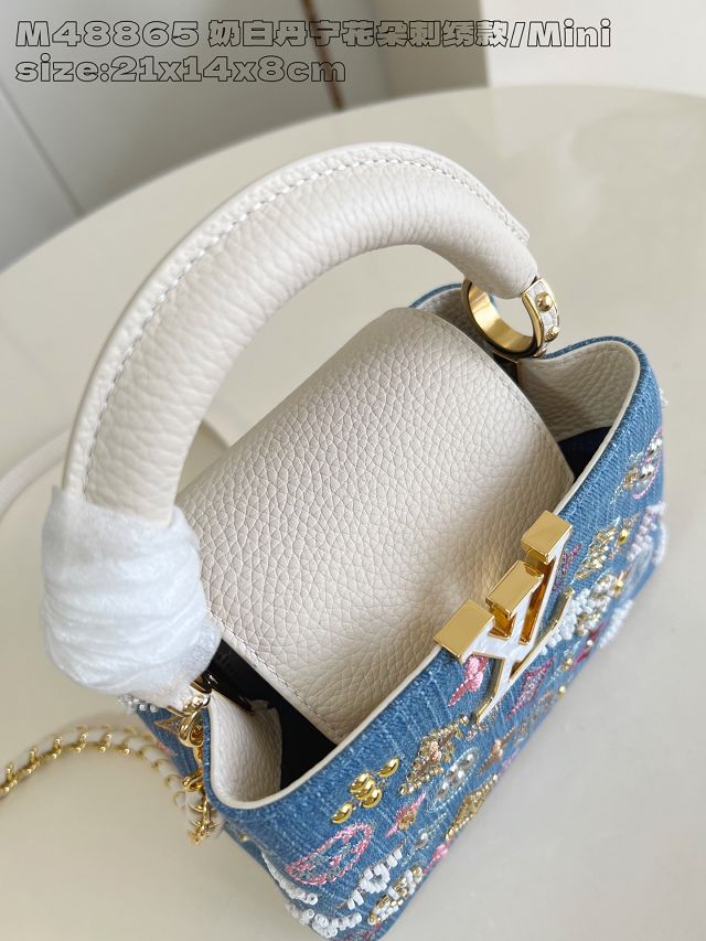 Louis vuitton original denim capucines mini handbag M12947 white