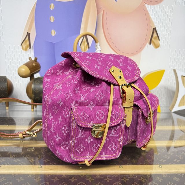 Louis vuitton original monogram denim backpack M95240 rose red