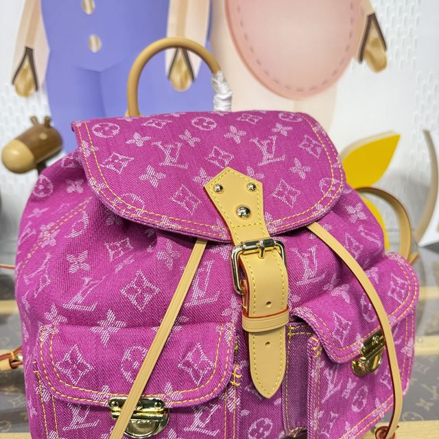 Louis vuitton original monogram denim backpack M95240 rose red