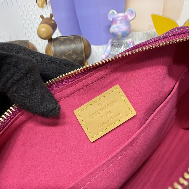 Louis vuitton original monogram denim hobo bag M95212 rose red