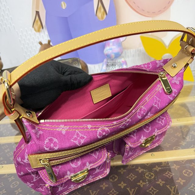 Louis vuitton original monogram denim hobo bag M95212 rose red