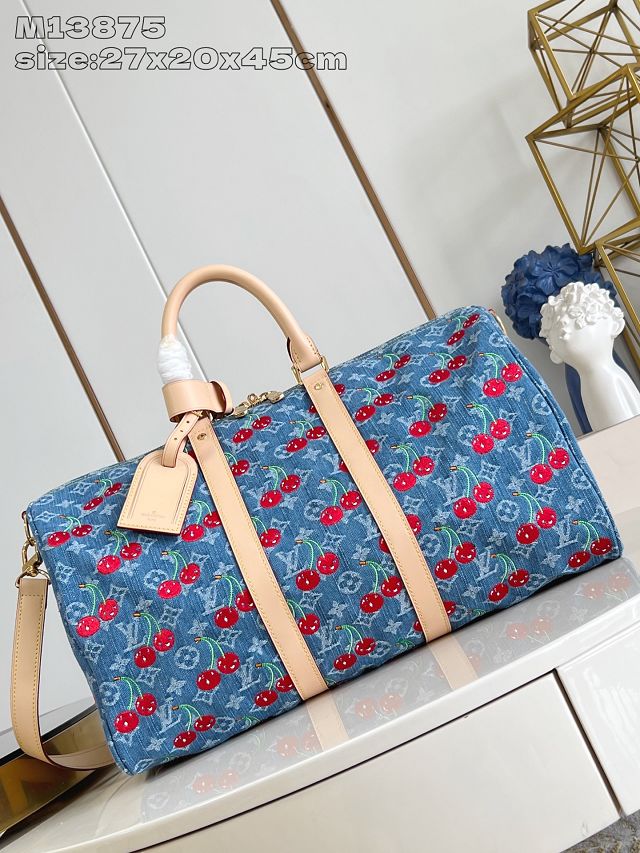Louis vuitton original monogram denim keepall 45 M13875 blue