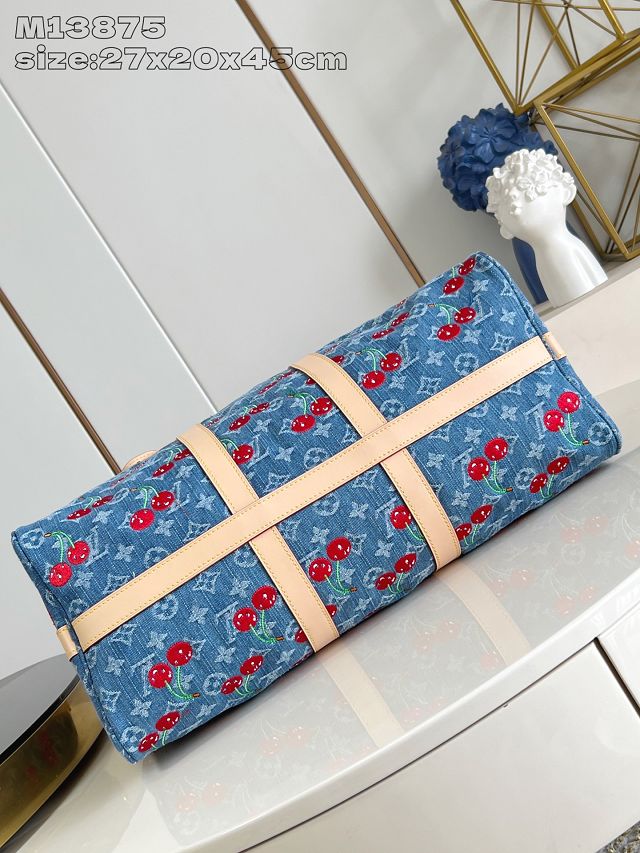 Louis vuitton original monogram denim keepall 45 M13875 blue