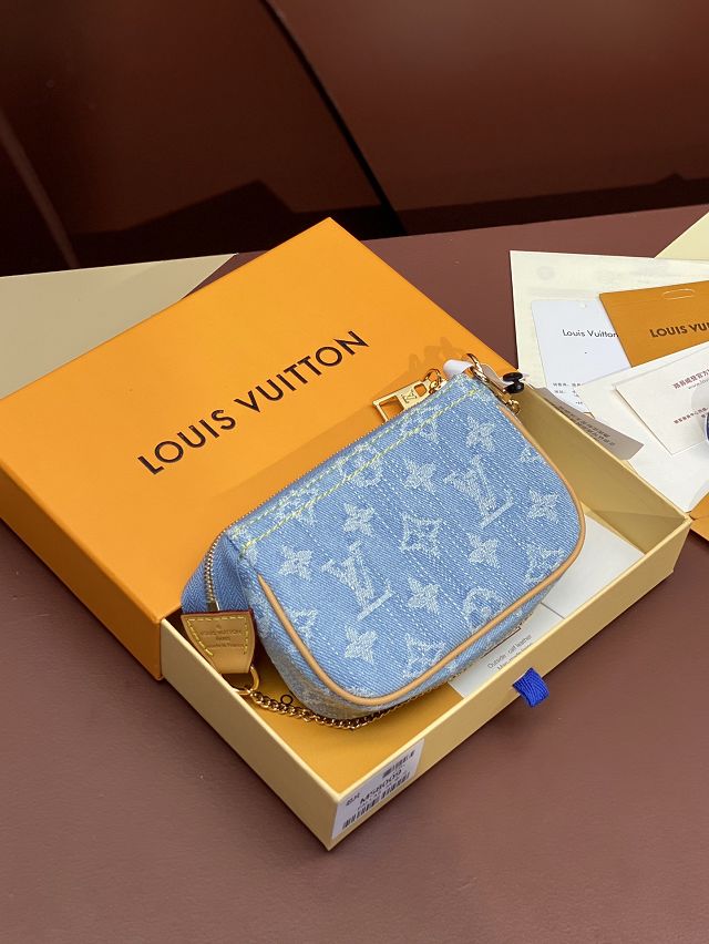 Louis vuitton origianl denim mini pochette accessoires M58009 blue