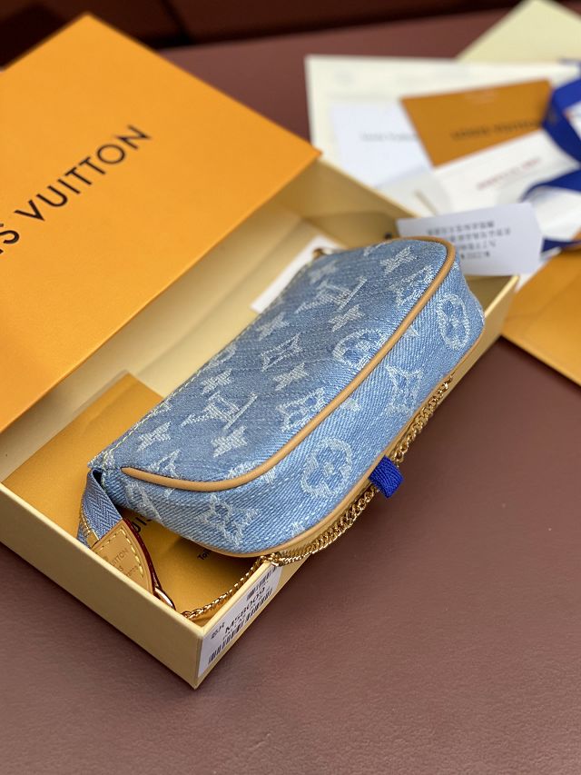 Louis vuitton origianl denim mini pochette accessoires M58009 blue