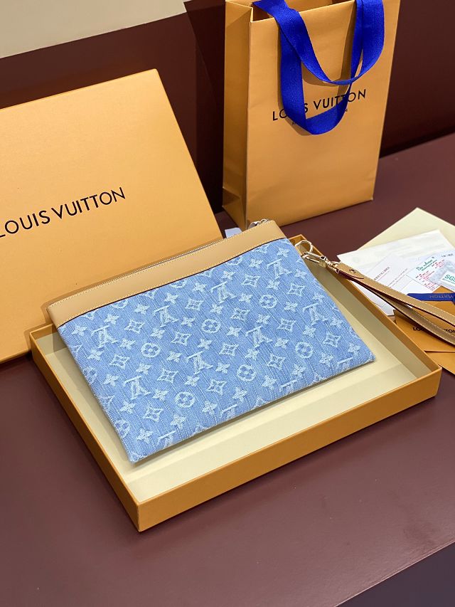 Louis vuitton original denim pochette to-go M81569 blue