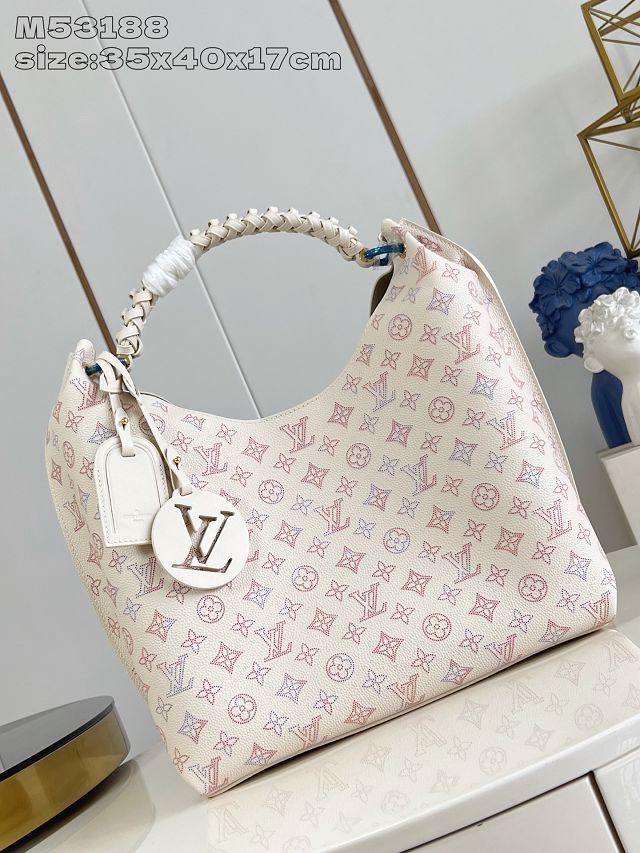 Louis vuitton original mahina leather carmel hobo bag M25894 cream
