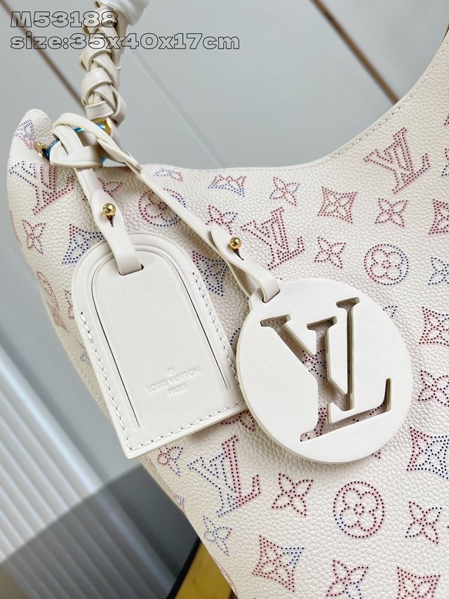 Louis vuitton original mahina leather carmel hobo bag M25894 cream