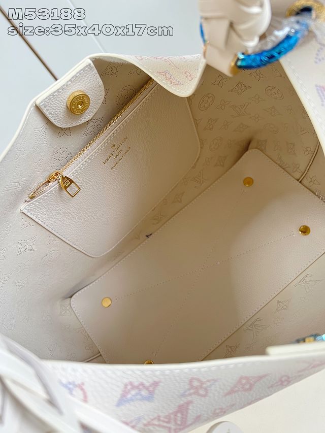 Louis vuitton original mahina leather carmel hobo bag M25894 cream