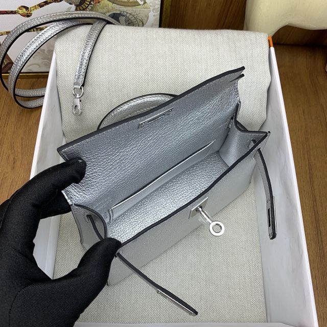 Hermes original chevre mini kelly 19 bag KG0019 argent
