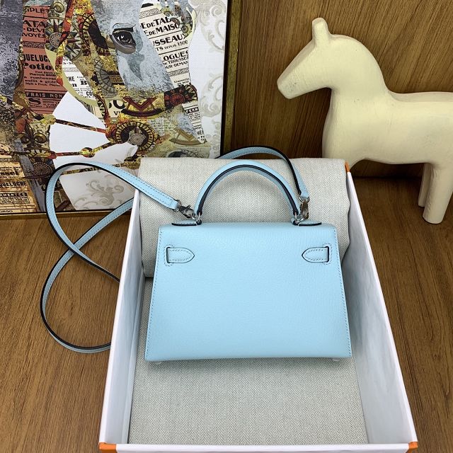 Hermes original chevre mini kelly 19 bag KG0019 blue zephyr
