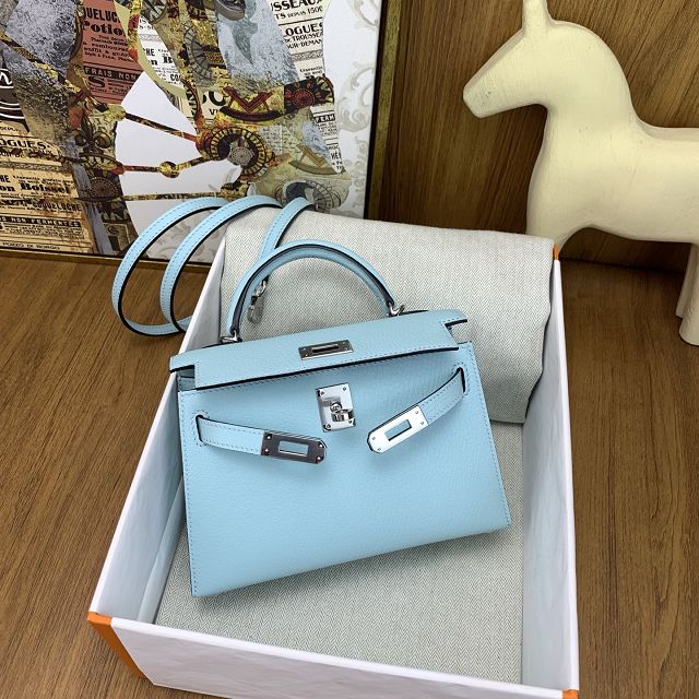 Hermes original chevre mini kelly 19 bag KG0019 blue zephyr