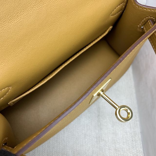 Hermes original chevre mini kelly 19 bag KG0019 gold brown