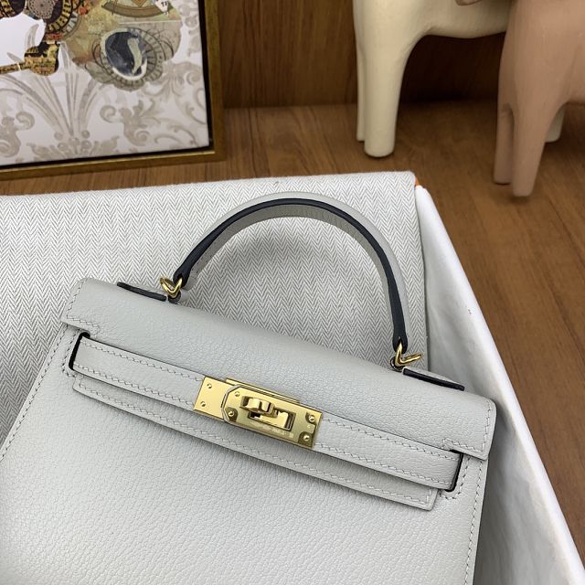 Hermes original chevre mini kelly 19 bag KG0019 grey pearl