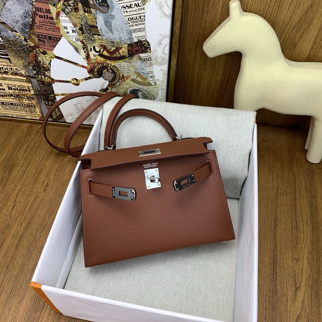 Hermes original chevre mini kelly 19 bag KG0019 havane