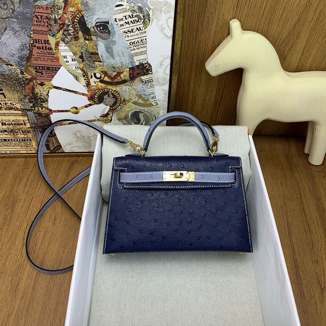 Hermes handmade genuine 100% ostrich leather kelly 19 bag K019 