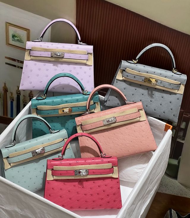 Hermes handmade genuine 100% ostrich leather kelly 19 bag K019 