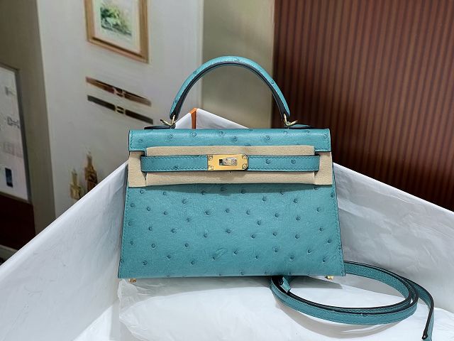 Hermes handmade genuine 100% ostrich leather kelly 19 bag K019 