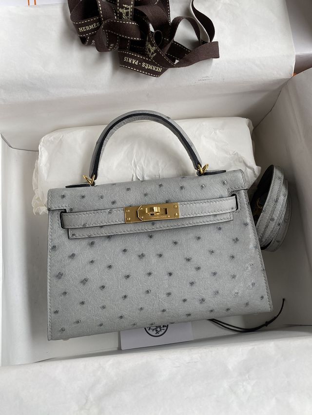 Hermes handmade genuine 100% ostrich leather kelly 19 bag K019 