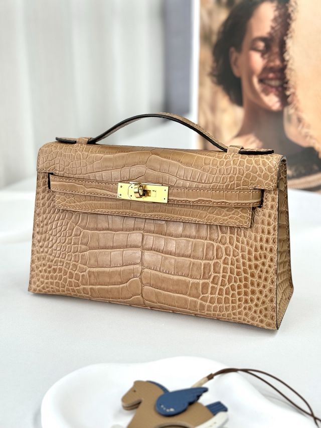 Hermes handmade genuine crocodile leather mini kelly 22 clutch K220 