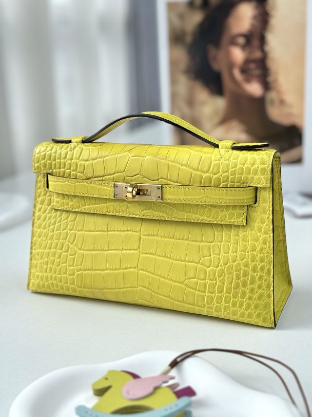 Hermes handmade genuine crocodile leather mini kelly 22 clutch K220 