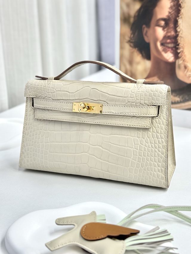 Hermes handmade genuine crocodile leather mini kelly 22 clutch K220 