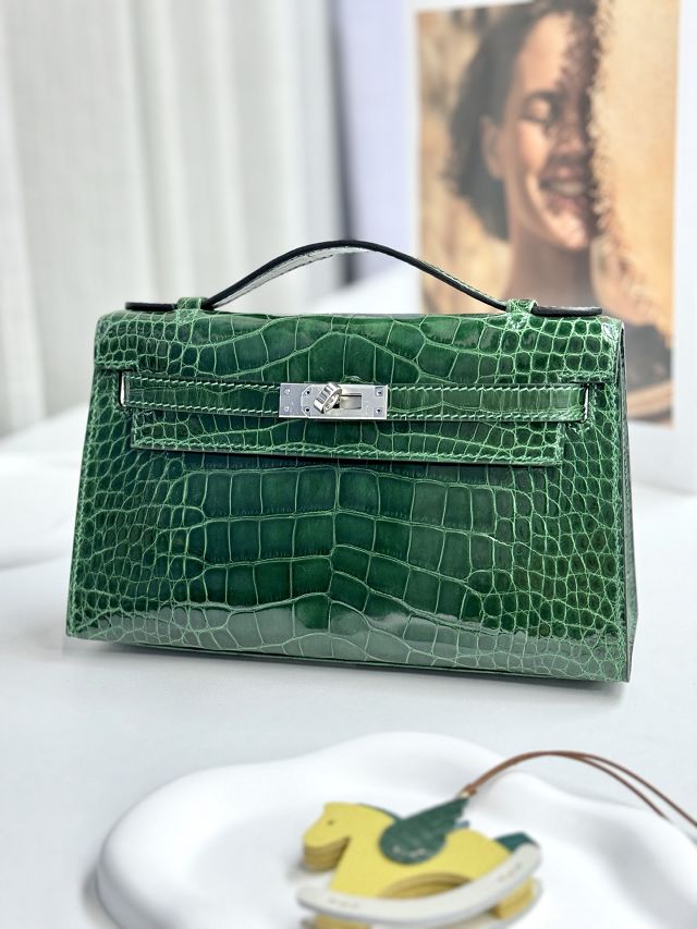 Hermes handmade genuine crocodile leather mini kelly 22 clutch K220 