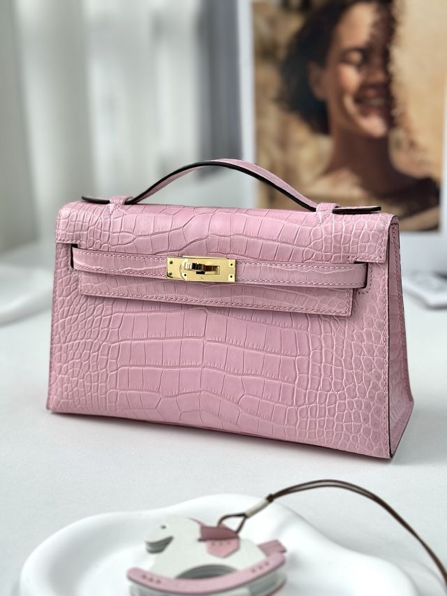 Hermes handmade genuine crocodile leather mini kelly 22 clutch K220 