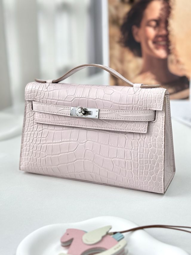 Hermes handmade genuine crocodile leather mini kelly 22 clutch K220 