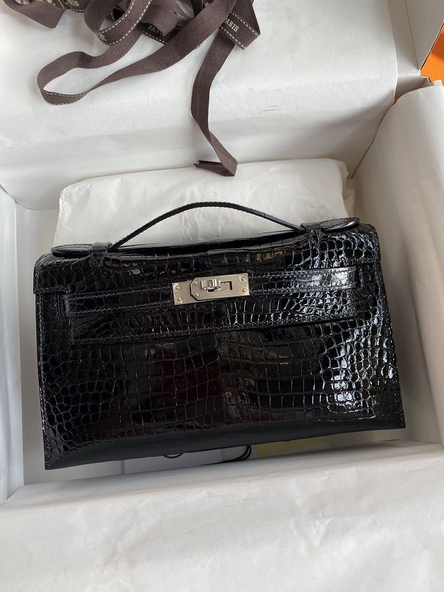 Hermes handmade genuine crocodile leather mini kelly 22 clutch K220 