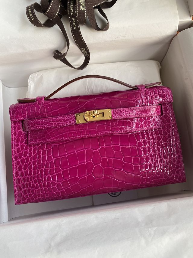 Hermes handmade genuine crocodile leather mini kelly 22 clutch K220 