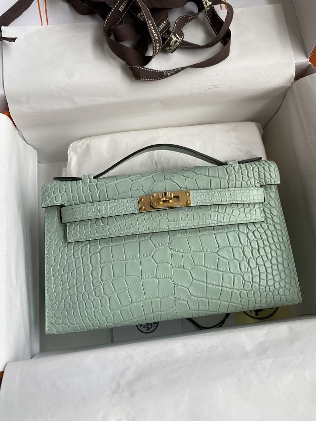 Hermes handmade genuine crocodile leather mini kelly 22 clutch K220 