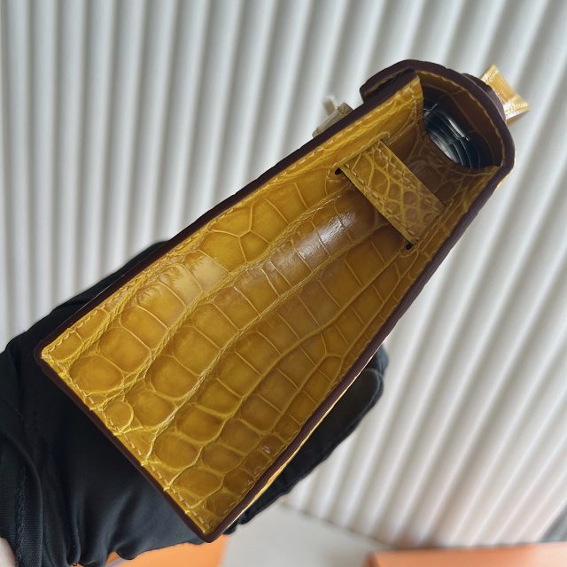 Hermes handmade genuine crocodile leather mini kelly 22 clutch K220 amber