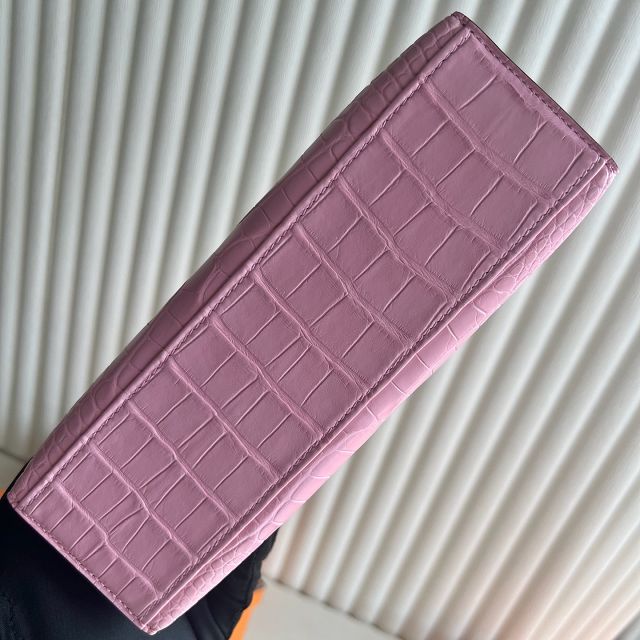Hermes handmade genuine crocodile leather mini kelly 22 clutch K220 pink