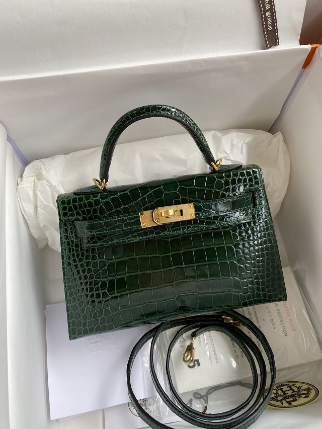 Hermes handmade genuine crocodile leather mini kelly bag K0019