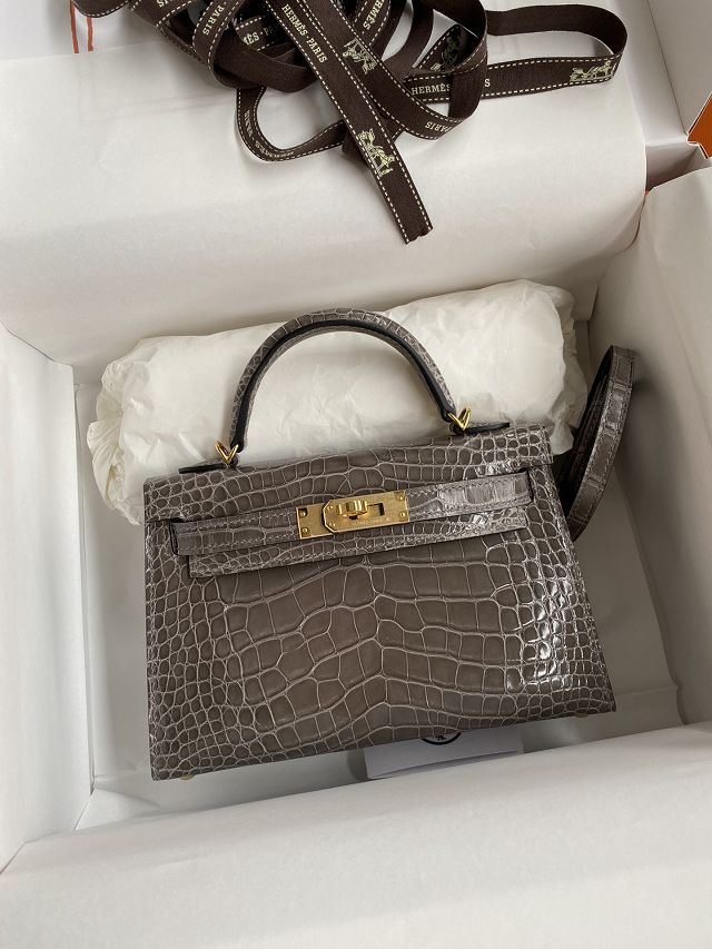 Hermes handmade genuine crocodile leather mini kelly bag K0019