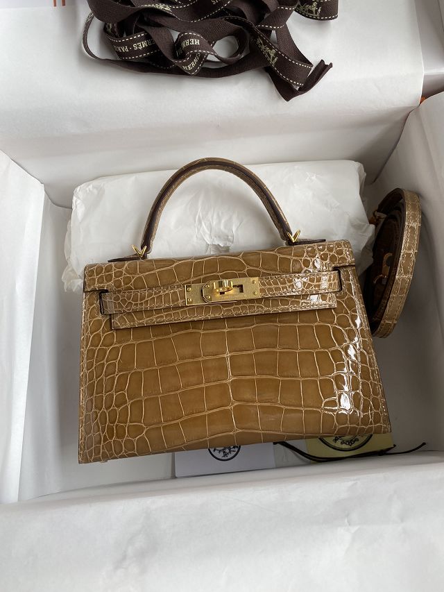 Hermes handmade genuine crocodile leather mini kelly bag K0019