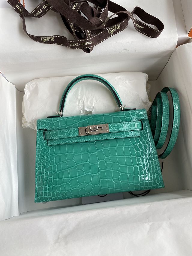 Hermes handmade genuine crocodile leather mini kelly bag K0019