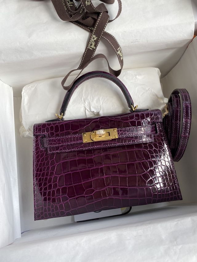 Hermes handmade genuine crocodile leather mini kelly bag K0019