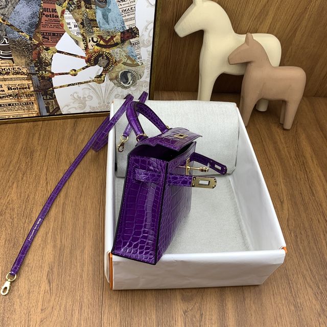 Hermes handmade genuine crocodile leather mini kelly bag K0019 crocus
