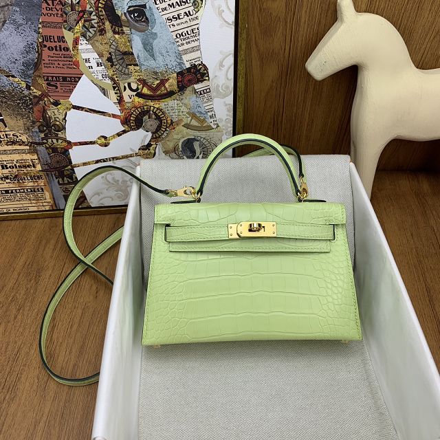 Hermes handmade genuine crocodile leather mini kelly bag K0019 jaune bkurgeon