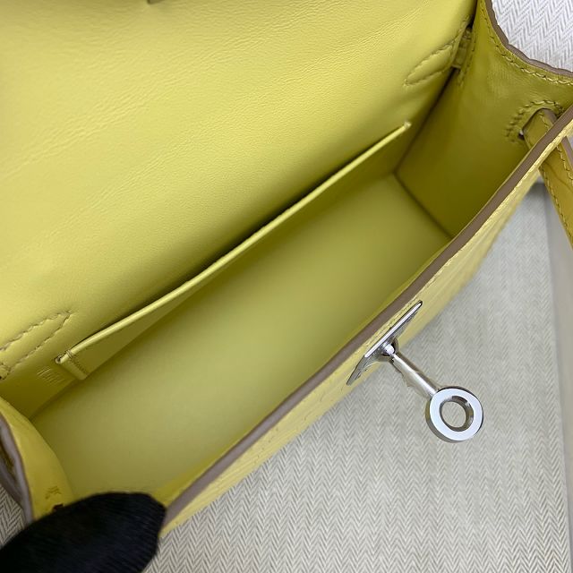Hermes handmade genuine crocodile leather mini kelly bag K0019 jaune poussin